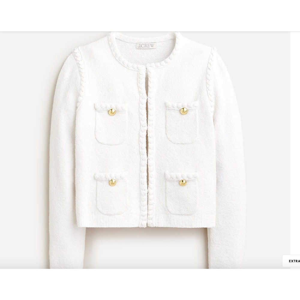 NWT J.Crew Odette Lady Jacket Cardigan Womens M White Gold Button Boucle